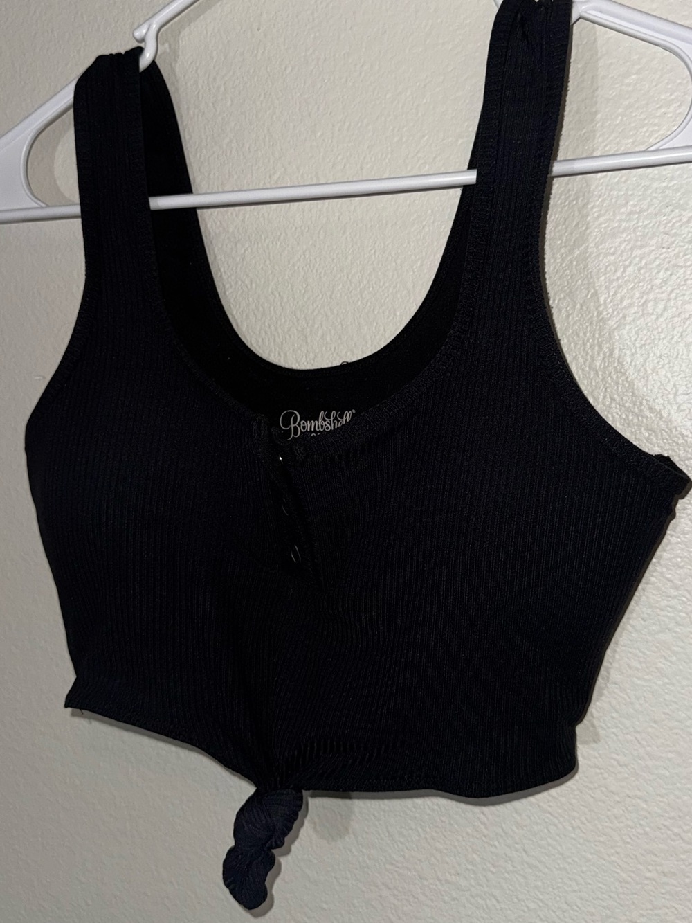 Bombshell Sportswear Black Ribbed Tie-Front Tank Top Sports Bra